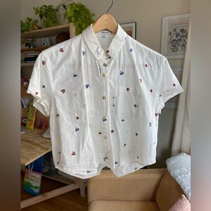 Madewell White Shirt with Embroidered Fruit Pattern